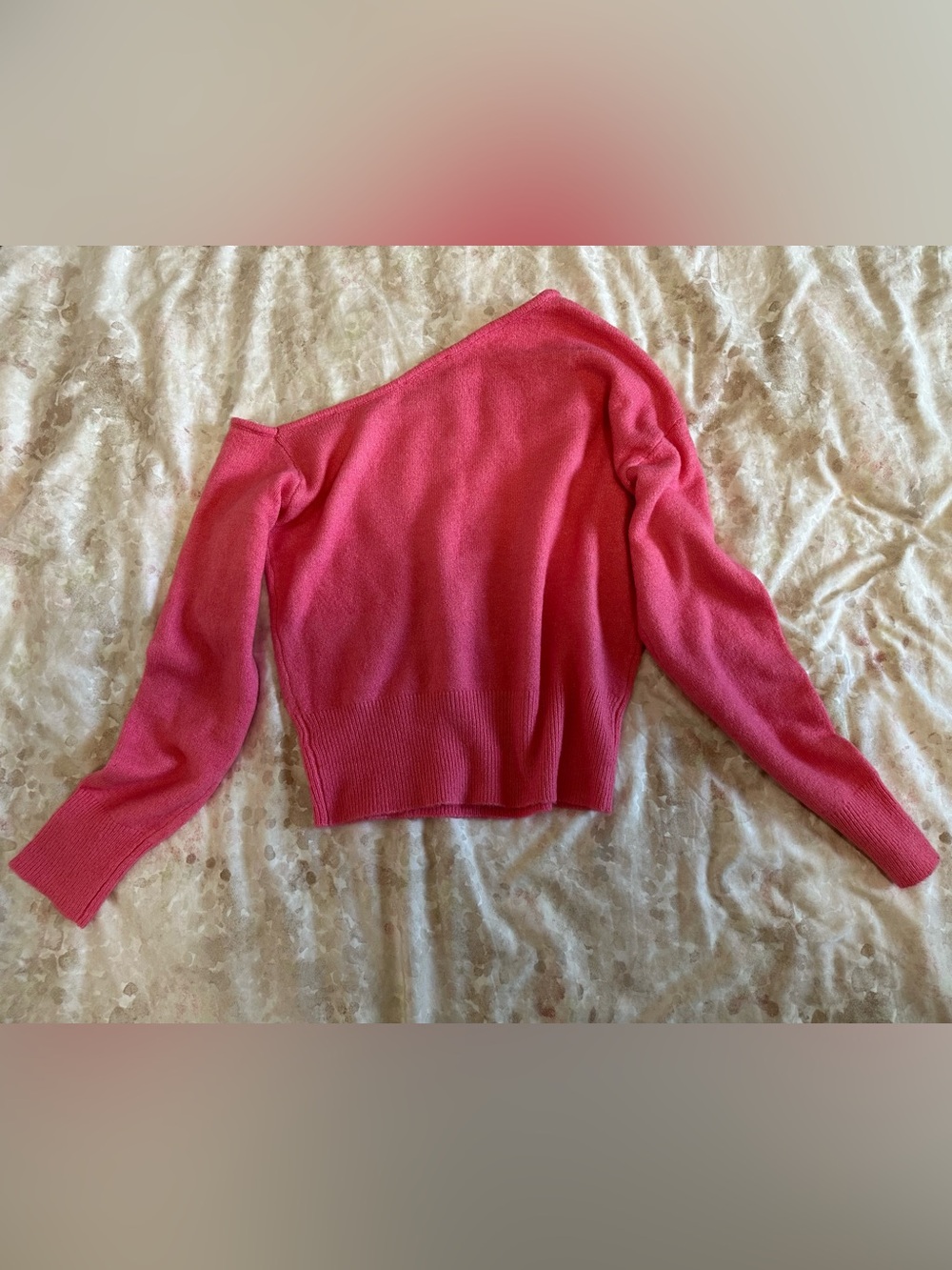 Double Zero Off-the-Shoulder Sweater in Hot Pink